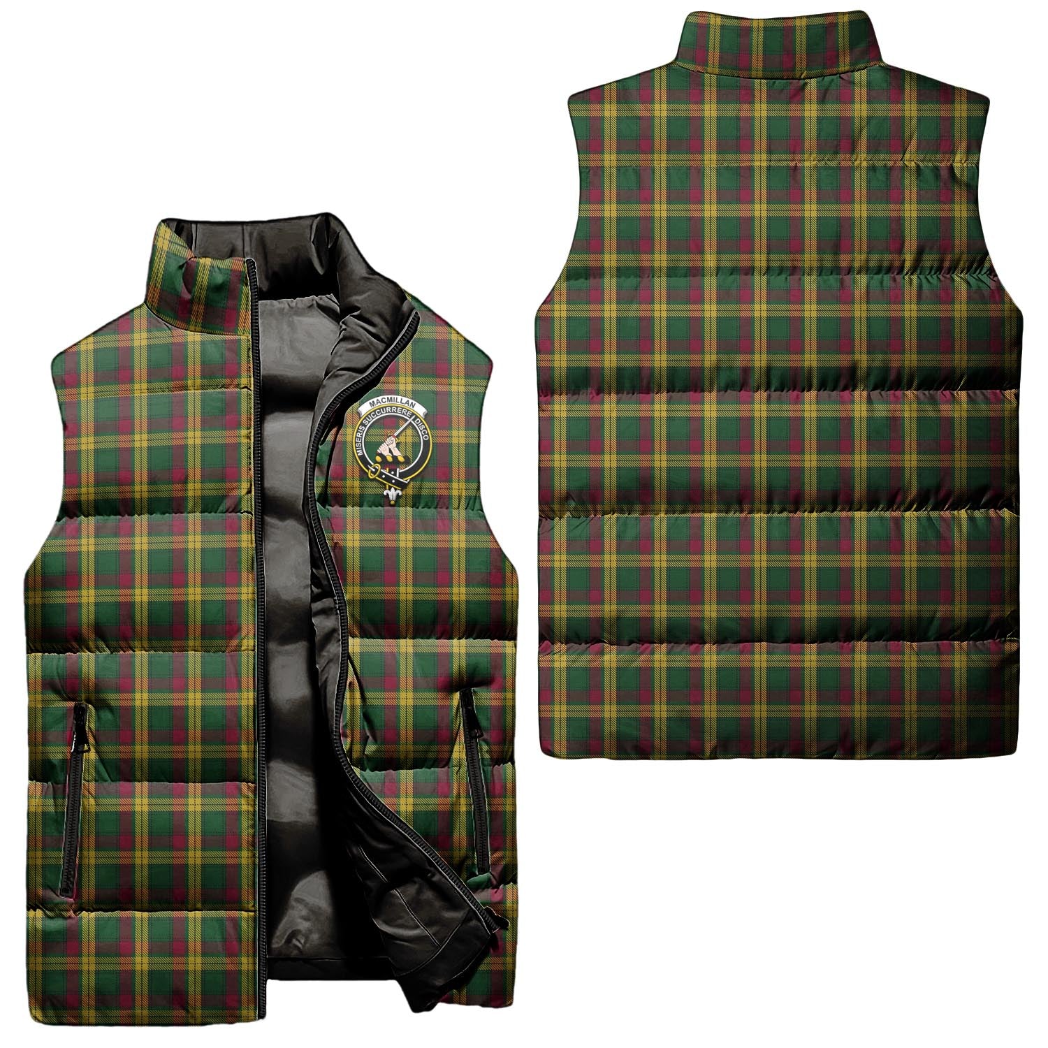 MacMillan Ancient Tartan Sleeveless Puffer Jacket with Family Crest Unisex - Tartanvibesclothing