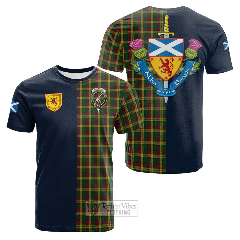 Tartan Vibes Clothing MacMillan Ancient Tartan Cotton T-shirt with Scottish Lion Royal Arm Half Style