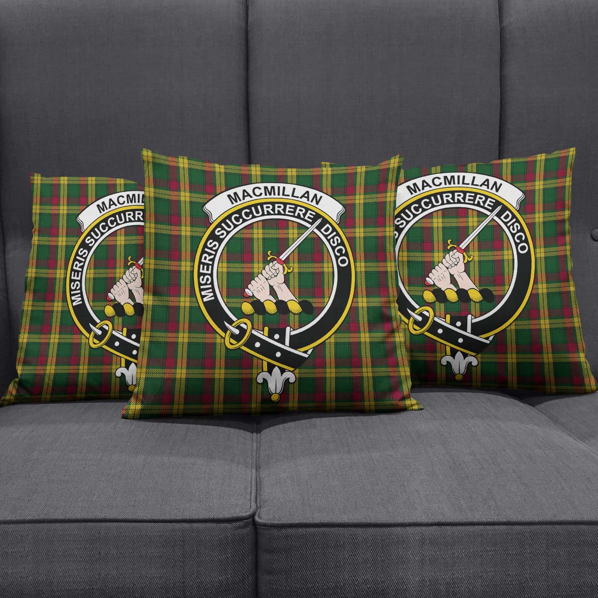 MacMillan Ancient Tartan Pillow Cover with Family Crest Square Pillow Cover - Tartanvibesclothing