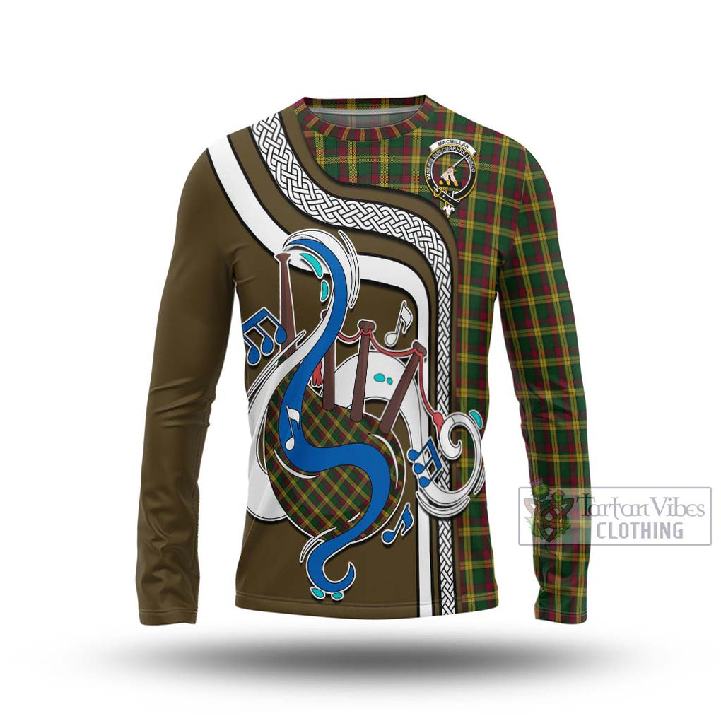 Tartan Vibes Clothing MacMillan Ancient Tartan Long Sleeve T-Shirt with Epic Bagpipe Style