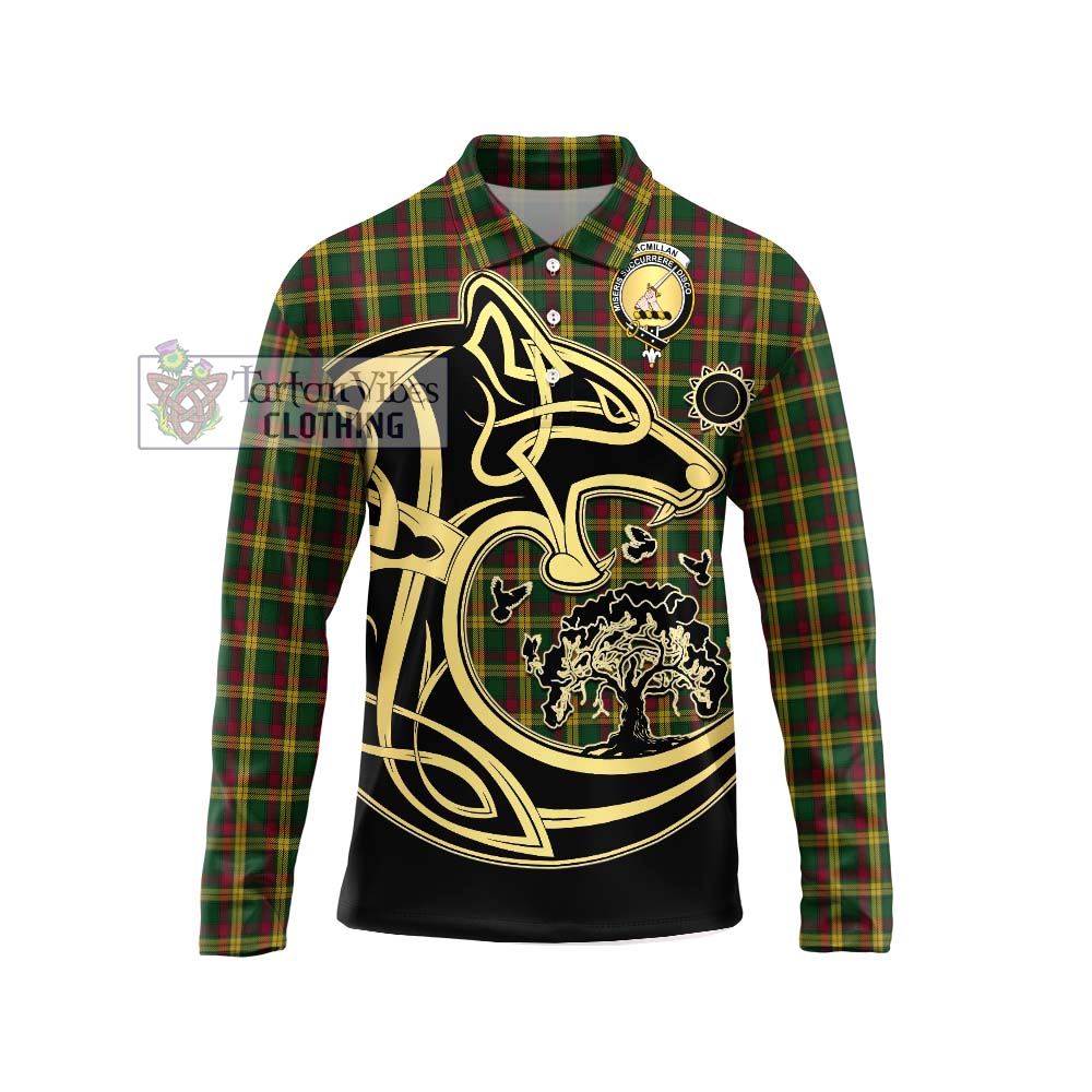 MacMillan (McMillan) Tartan Long Sleeve Polo Shirt with Family Crest Celtic Wolf Style Unisex - Tartanvibesclothing Shop