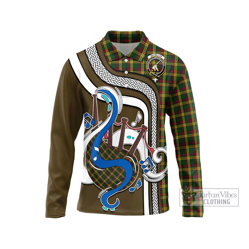 Tartan Vibes Clothing MacMillan Ancient Tartan Long Sleeve Polo Shirt with Epic Bagpipe Style