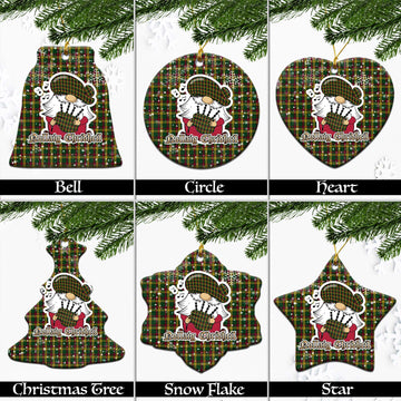 MacMillan (McMillan) Tartan Christmas Ceramic Ornaments with Scottish Gnome Playing Bagpipes