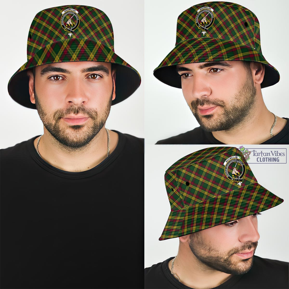 Tartan Vibes Clothing MacMillan Ancient Tartan Bucket Hat with Family Crest