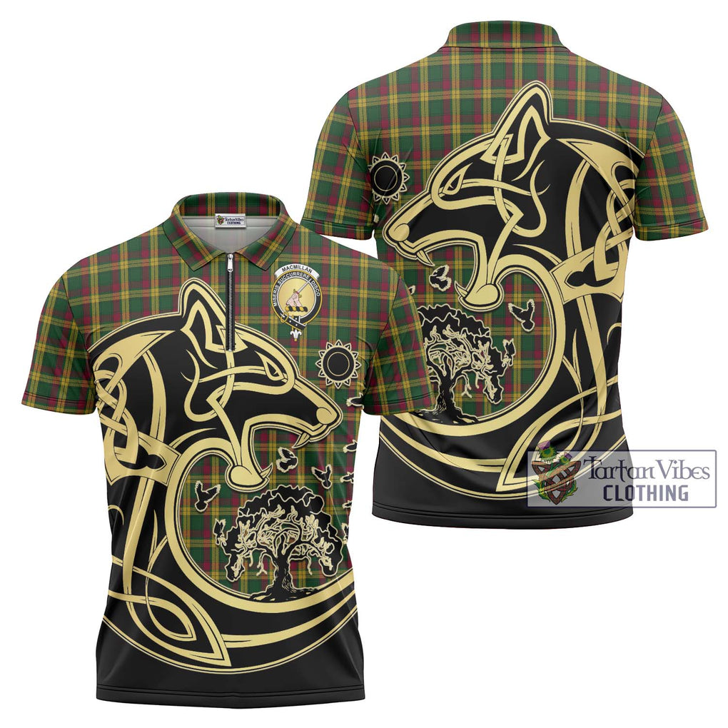 MacMillan (McMillan) Tartan Zipper Polo Shirt with Family Crest Celtic Wolf Style Unisex - Tartan Vibes Clothing