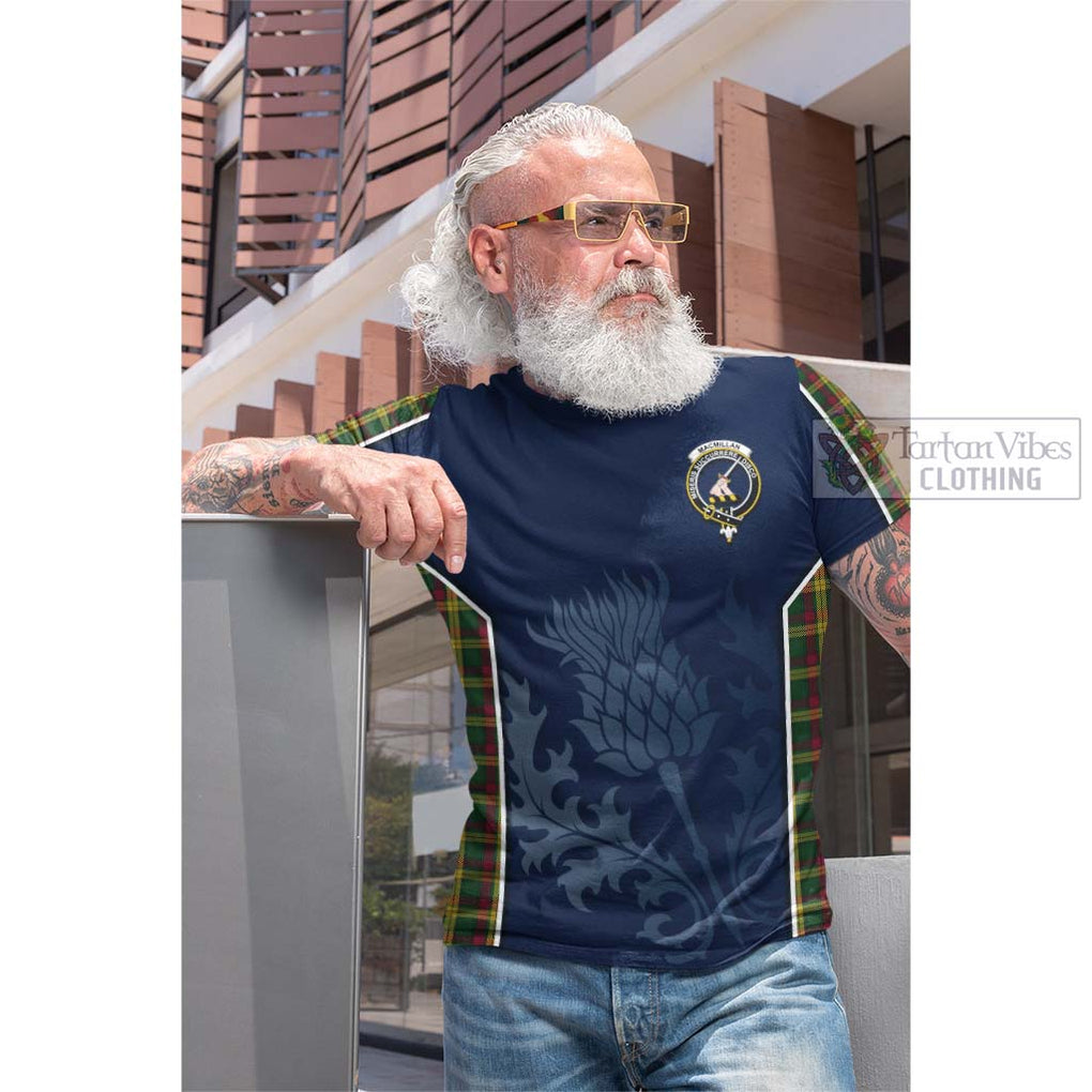 Tartan Vibes Clothing MacMillan Ancient Tartan Cotton T-shirt with Family Crest and Scottish Thistle Vibes Sport Style