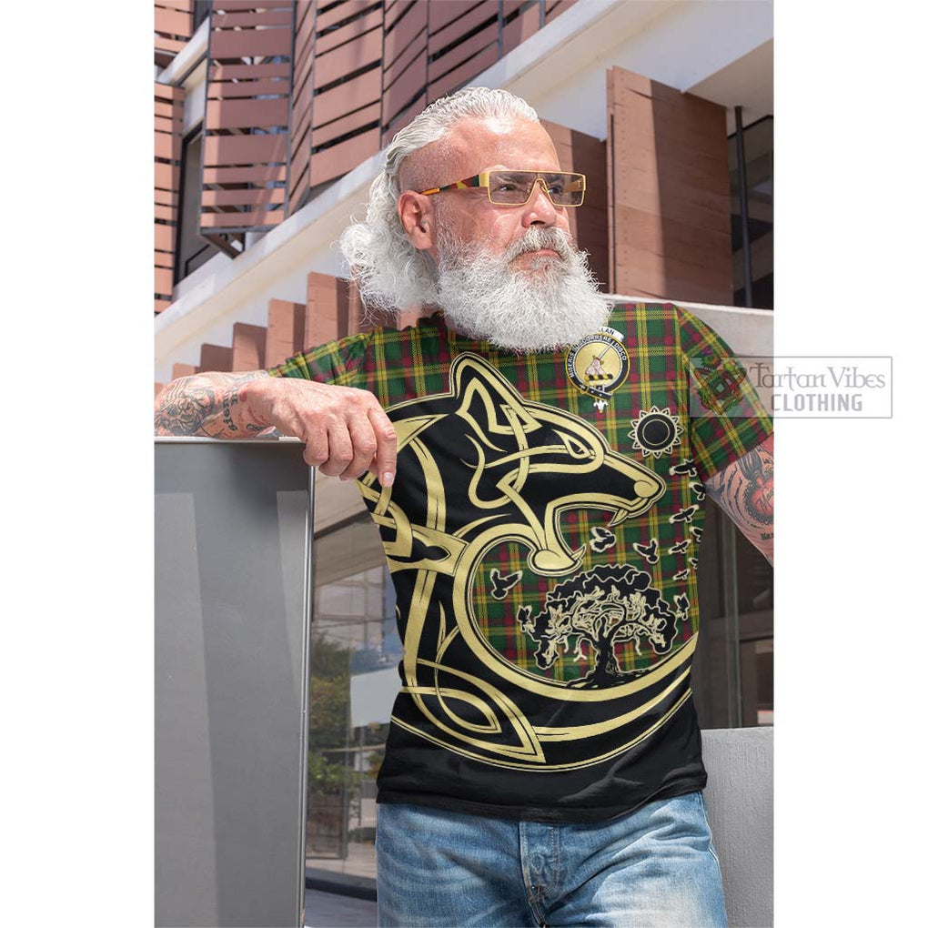 Tartan Vibes Clothing MacMillan Ancient Tartan Cotton T-shirt with Family Crest Celtic Wolf Style