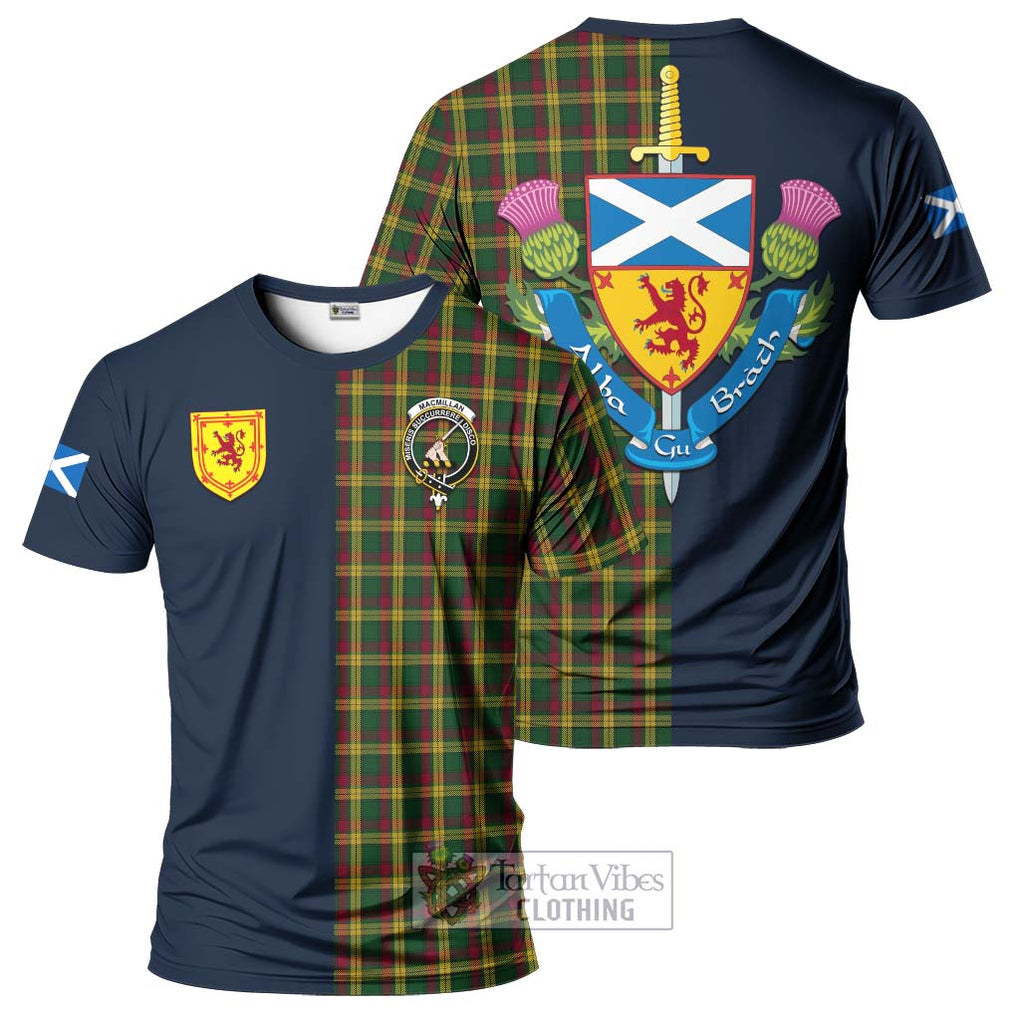 Tartan Vibes Clothing MacMillan Ancient Tartan T-Shirt Alba with Scottish Lion Royal Arm Half Style