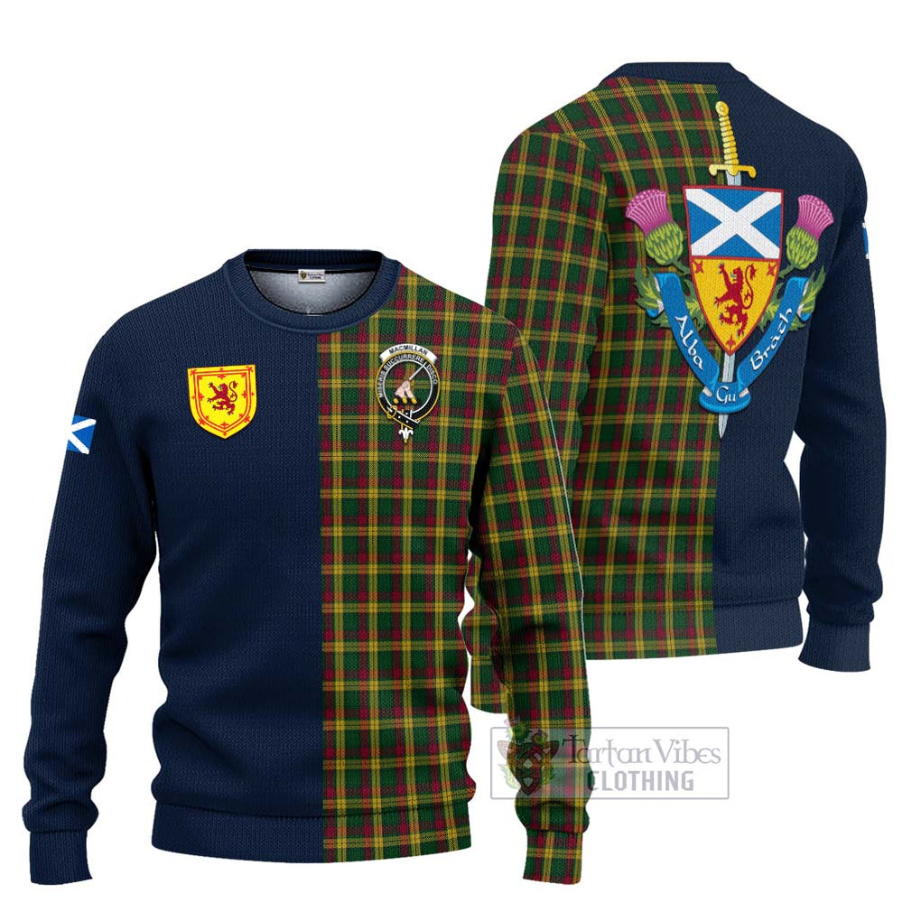 Tartan Vibes Clothing MacMillan Ancient Tartan Knitted Sweater with Scottish Lion Royal Arm Half Style