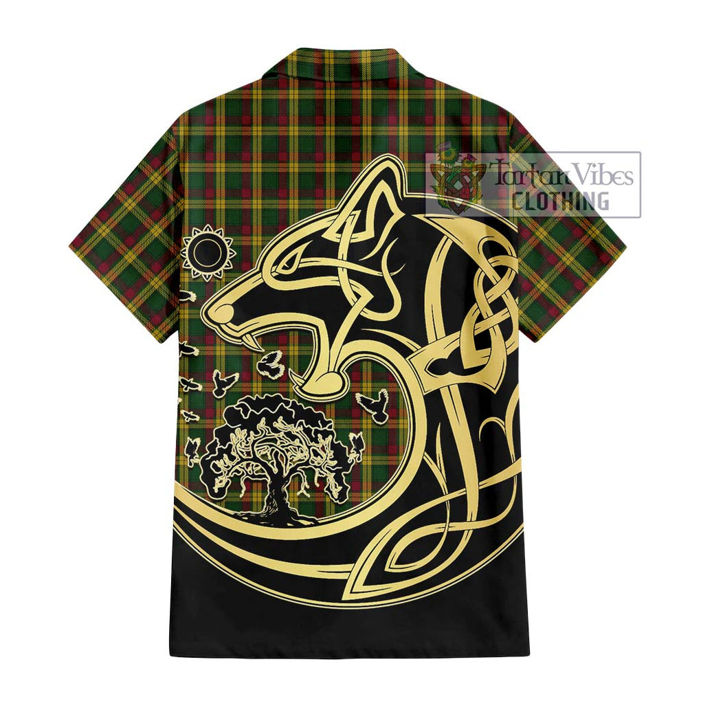 MacMillan (McMillan) Tartan Short Sleeve Button Shirt with Family Crest Celtic Wolf Style - Tartan Vibes Clothing