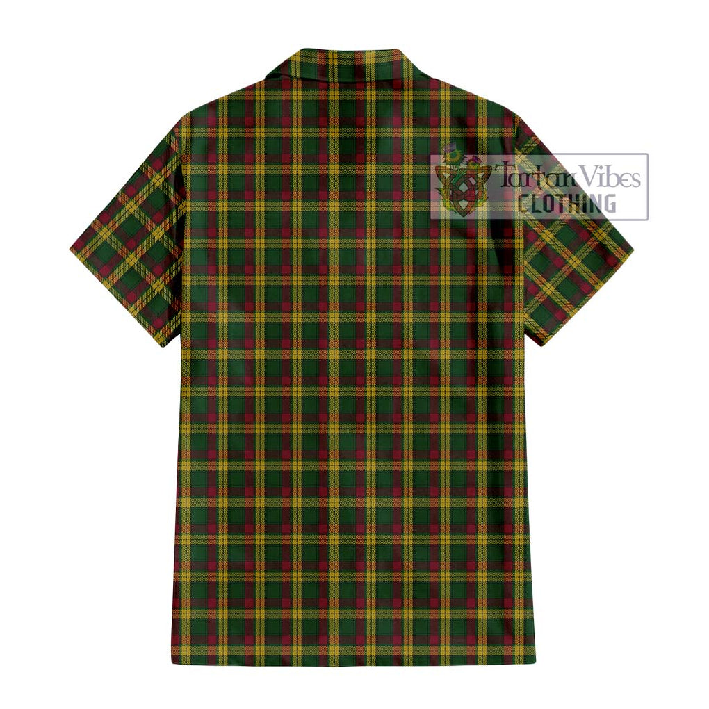 MacMillan (McMillan) Tartan Short Sleeve Button Shirt with Family Crest DNA In Me Style - Tartanvibesclothing Shop