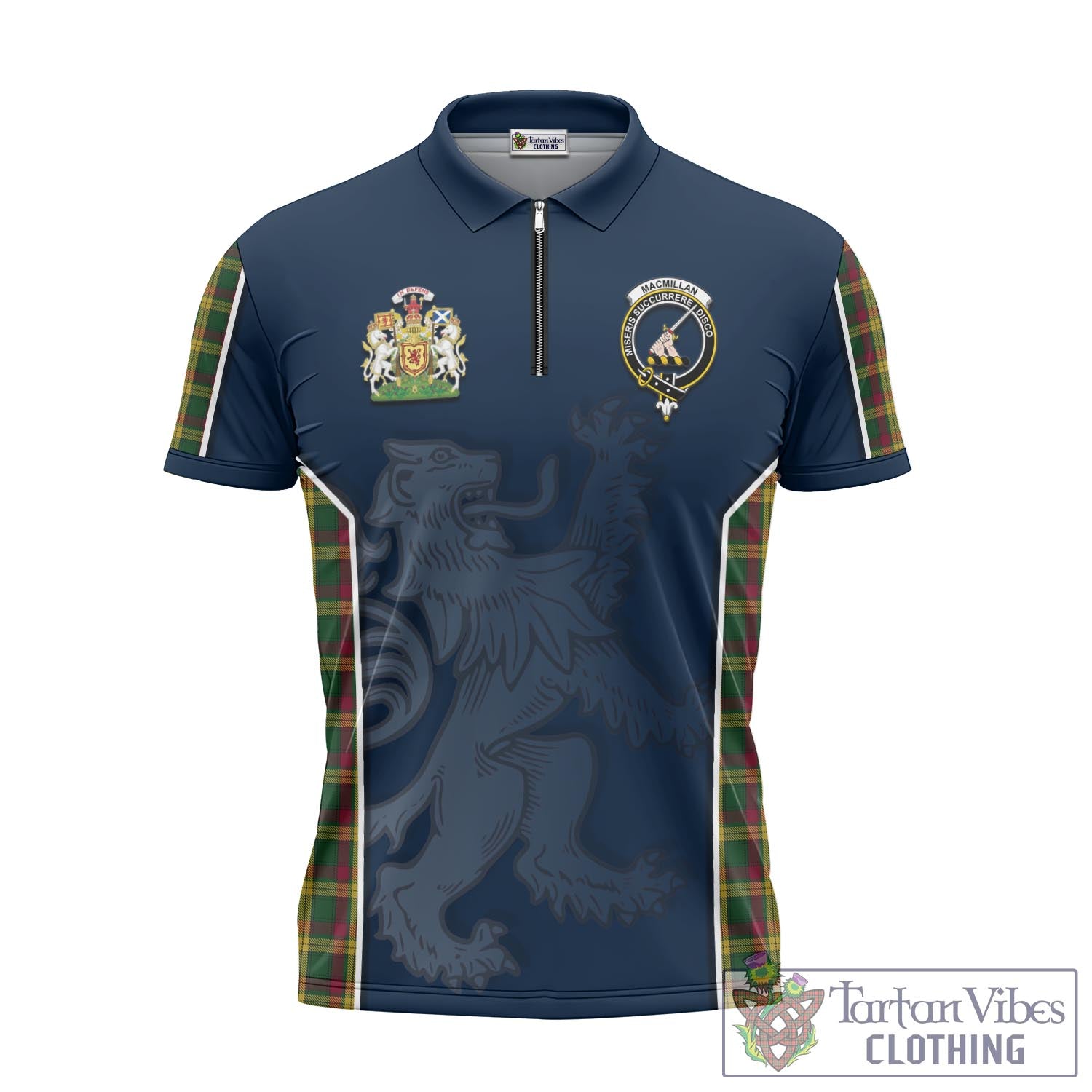 Tartan Vibes Clothing MacMillan Ancient Tartan Zipper Polo Shirt with Family Crest and Lion Rampant Vibes Sport Style