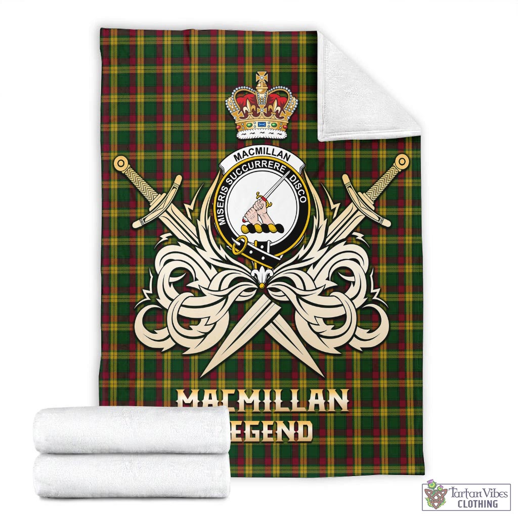 Tartan Vibes Clothing MacMillan Ancient Tartan Blanket with Clan Crest and the Golden Sword of Courageous Legacy