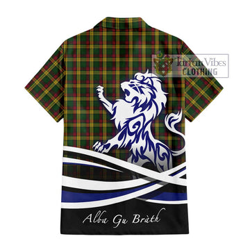 MacMillan (McMillan) Tartan Short Sleeve Button Shirt with Alba Gu Brath Regal Lion Emblem