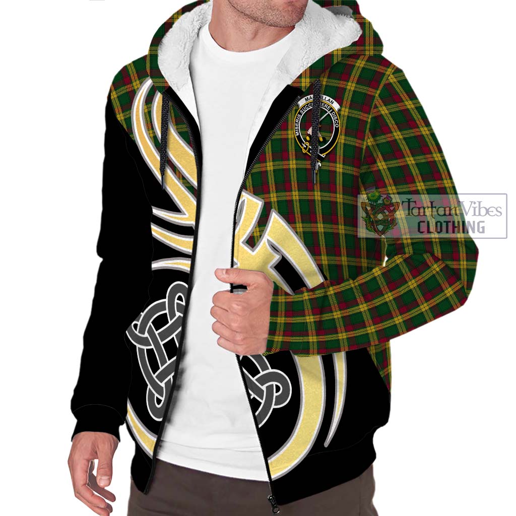 MacMillan (McMillan) Tartan Sherpa Hoodie with Family Crest and Celtic Symbol Style - Tartan Vibes Clothing