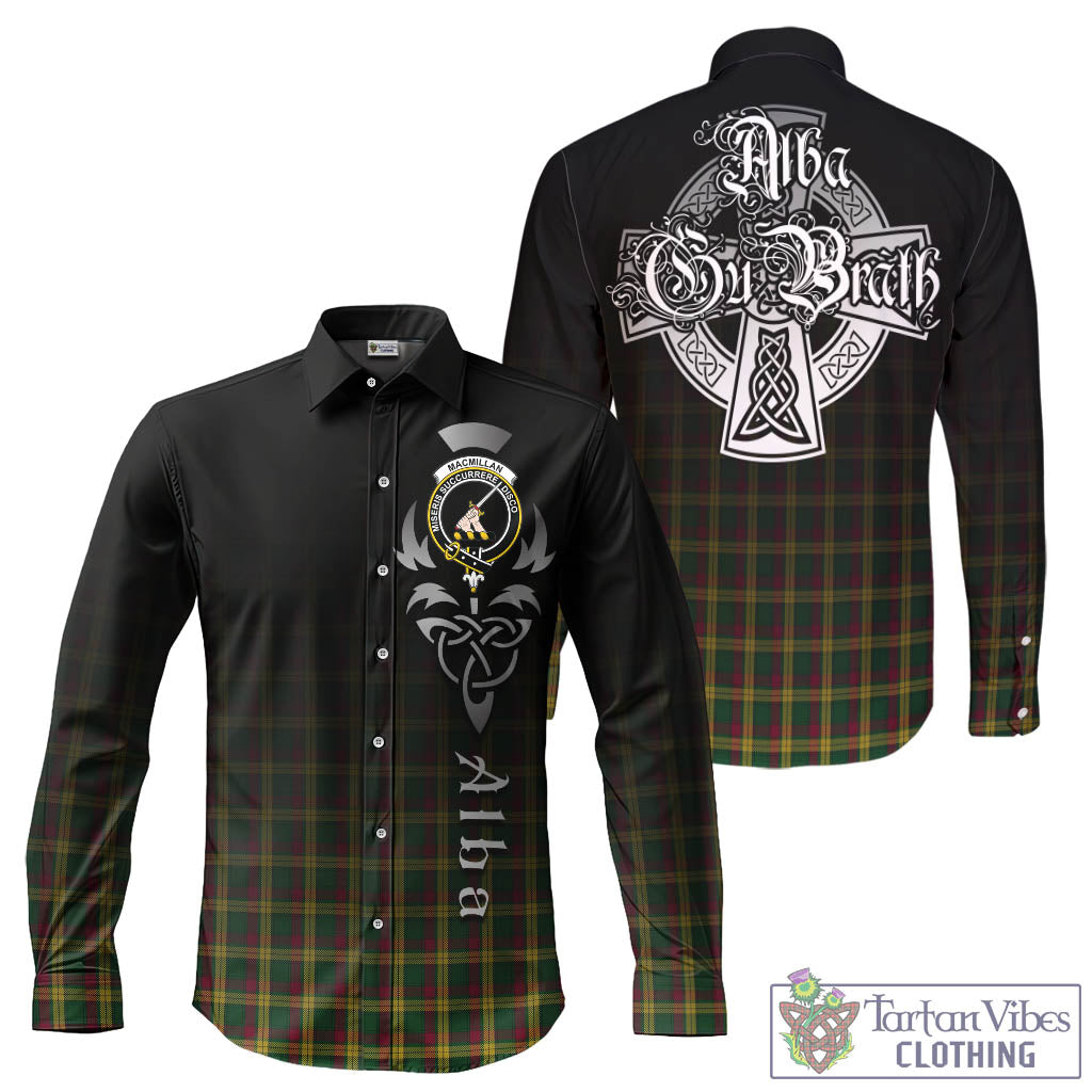 Tartan Vibes Clothing MacMillan Ancient Tartan Long Sleeve Button Up Featuring Alba Gu Brath Family Crest Celtic Inspired