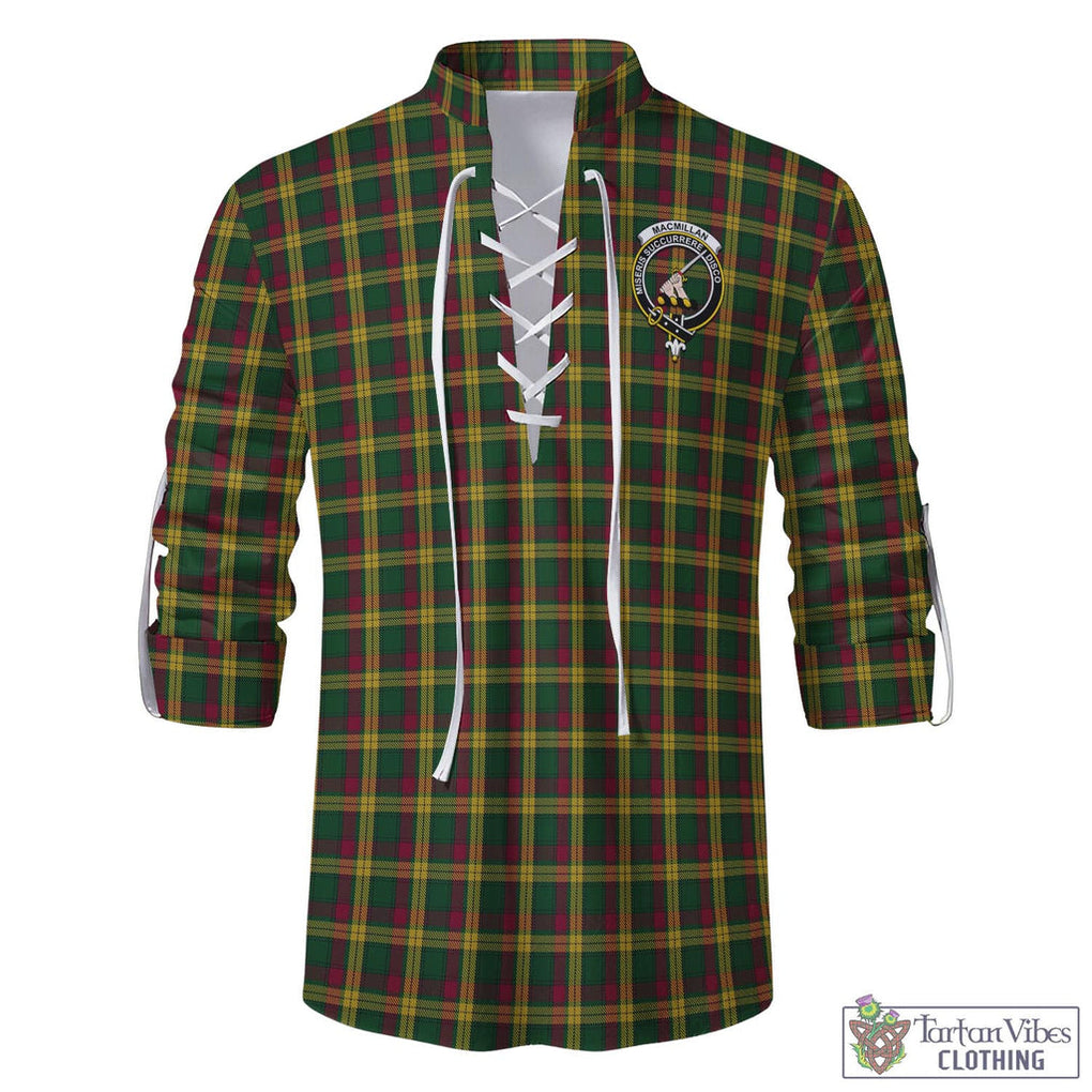 Tartan Vibes Clothing MacMillan Ancient Tartan Men's Scottish Traditional Jacobite Ghillie Kilt Shirt with Family Crest