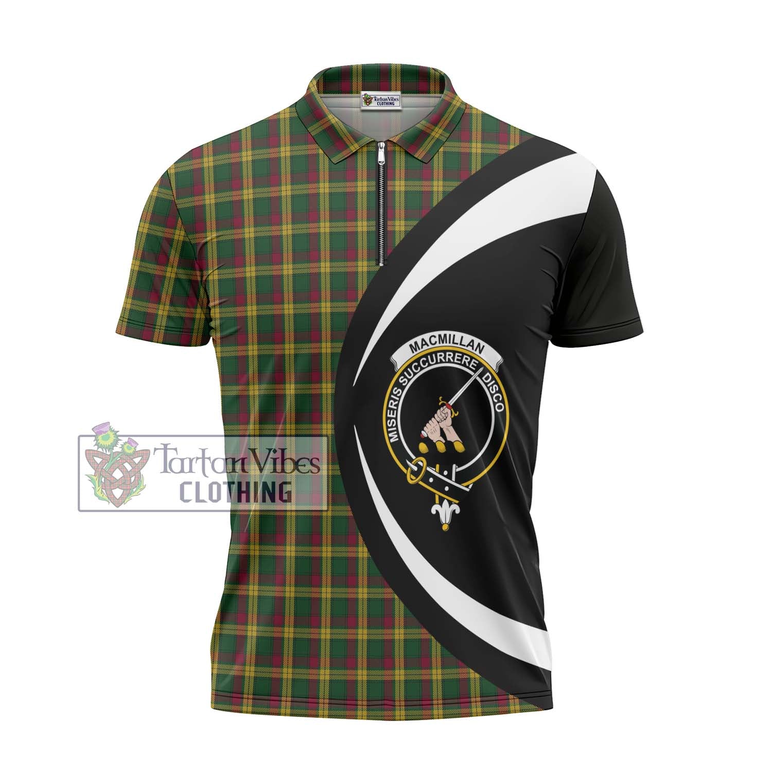 Tartan Vibes Clothing MacMillan Ancient Tartan Zipper Polo Shirt with Family Crest Circle Style