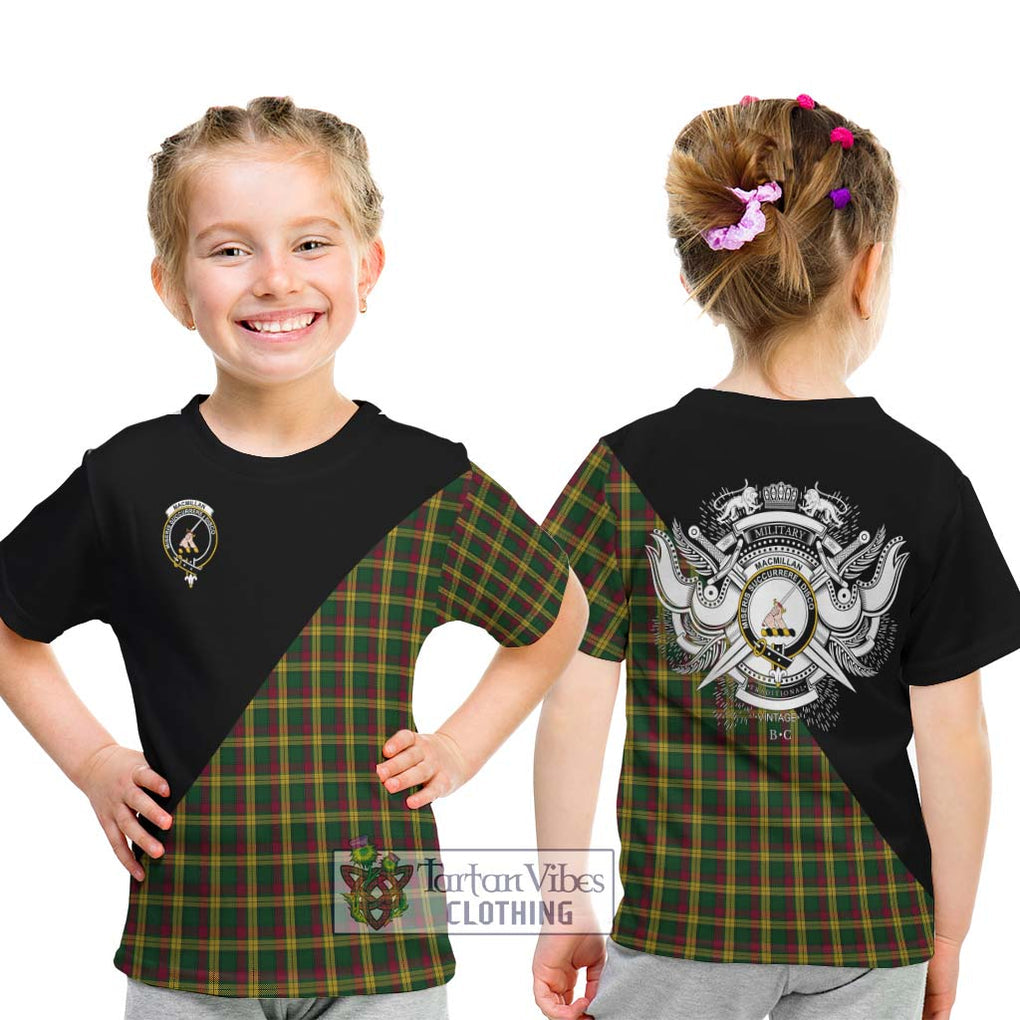 MacMillan (McMillan) Tartan Kid T-Shirt with Family Crest and Military Logo Style - Tartanvibesclothing Shop