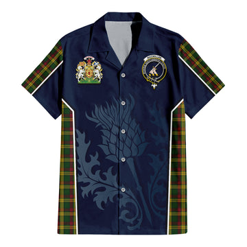 MacMillan (McMillan) Tartan Short Sleeve Button Up Shirt with Family Crest and Scottish Thistle Vibes Sport Style