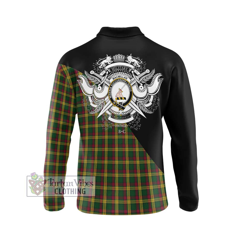 MacMillan (McMillan) Tartan Long Sleeve Polo Shirt with Family Crest and Military Logo Style - Tartanvibesclothing Shop