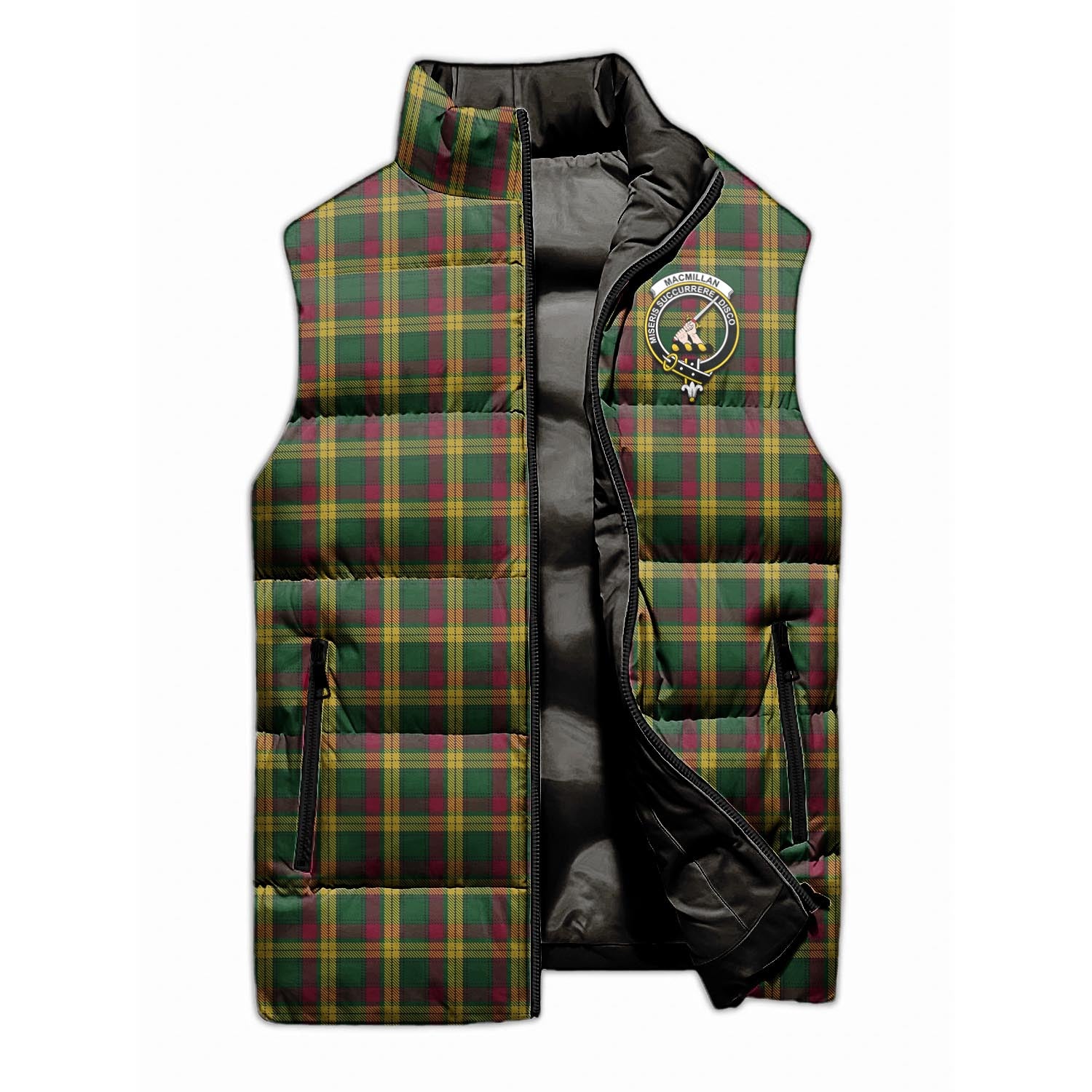 MacMillan Ancient Tartan Sleeveless Puffer Jacket with Family Crest - Tartanvibesclothing