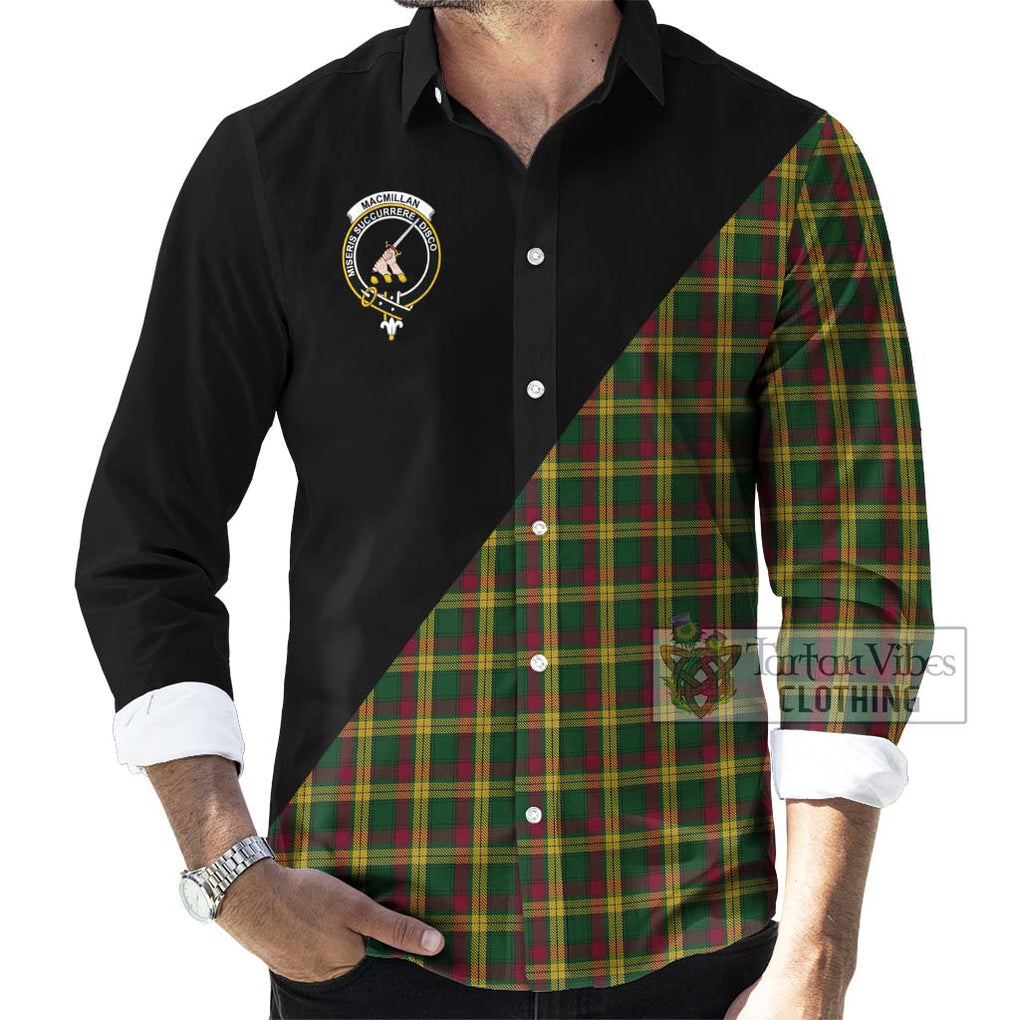 MacMillan (McMillan) Tartan Long Sleeve Button Shirt with Family Crest and Military Logo Style - Tartanvibesclothing Shop