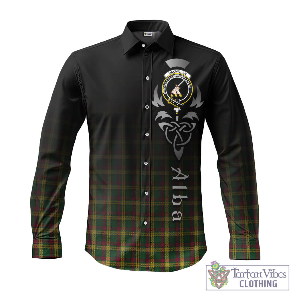 Tartan Vibes Clothing MacMillan Ancient Tartan Long Sleeve Button Up Featuring Alba Gu Brath Family Crest Celtic Inspired