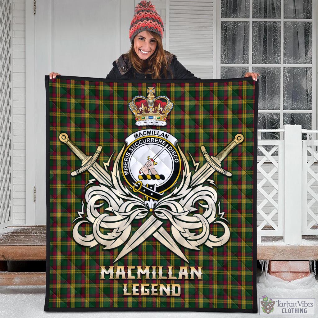 Tartan Vibes Clothing MacMillan Ancient Tartan Quilt with Clan Crest and the Golden Sword of Courageous Legacy