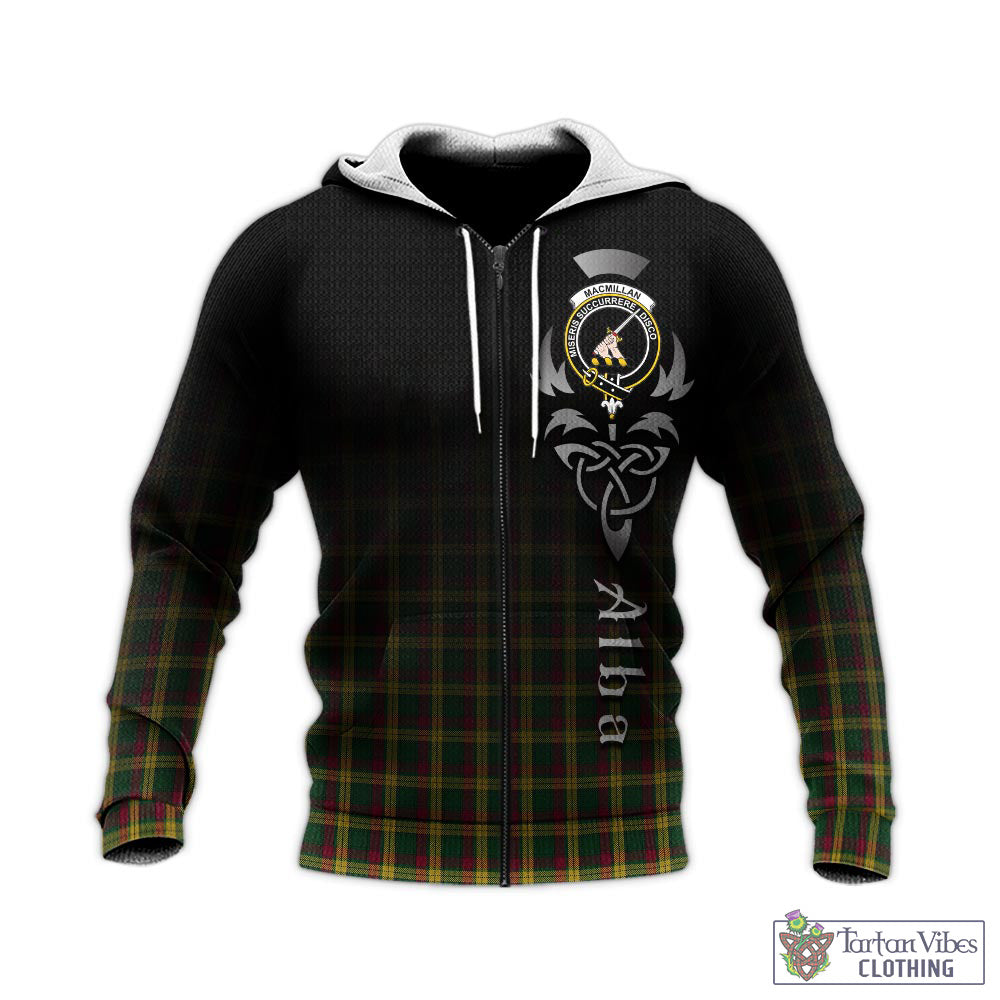 Tartan Vibes Clothing MacMillan Ancient Tartan Knitted Hoodie Featuring Alba Gu Brath Family Crest Celtic Inspired