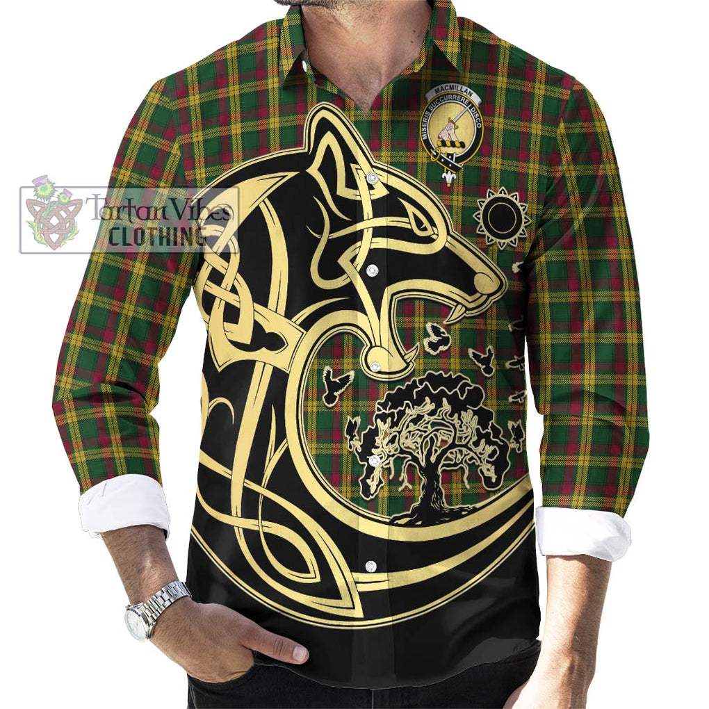 MacMillan (McMillan) Tartan Long Sleeve Button Shirt with Family Crest Celtic Wolf Style - Tartan Vibes Clothing