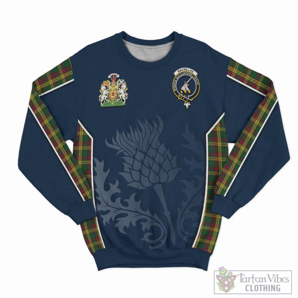 Tartan Vibes Clothing MacMillan Ancient Tartan Sweatshirt with Family Crest and Scottish Thistle Vibes Sport Style