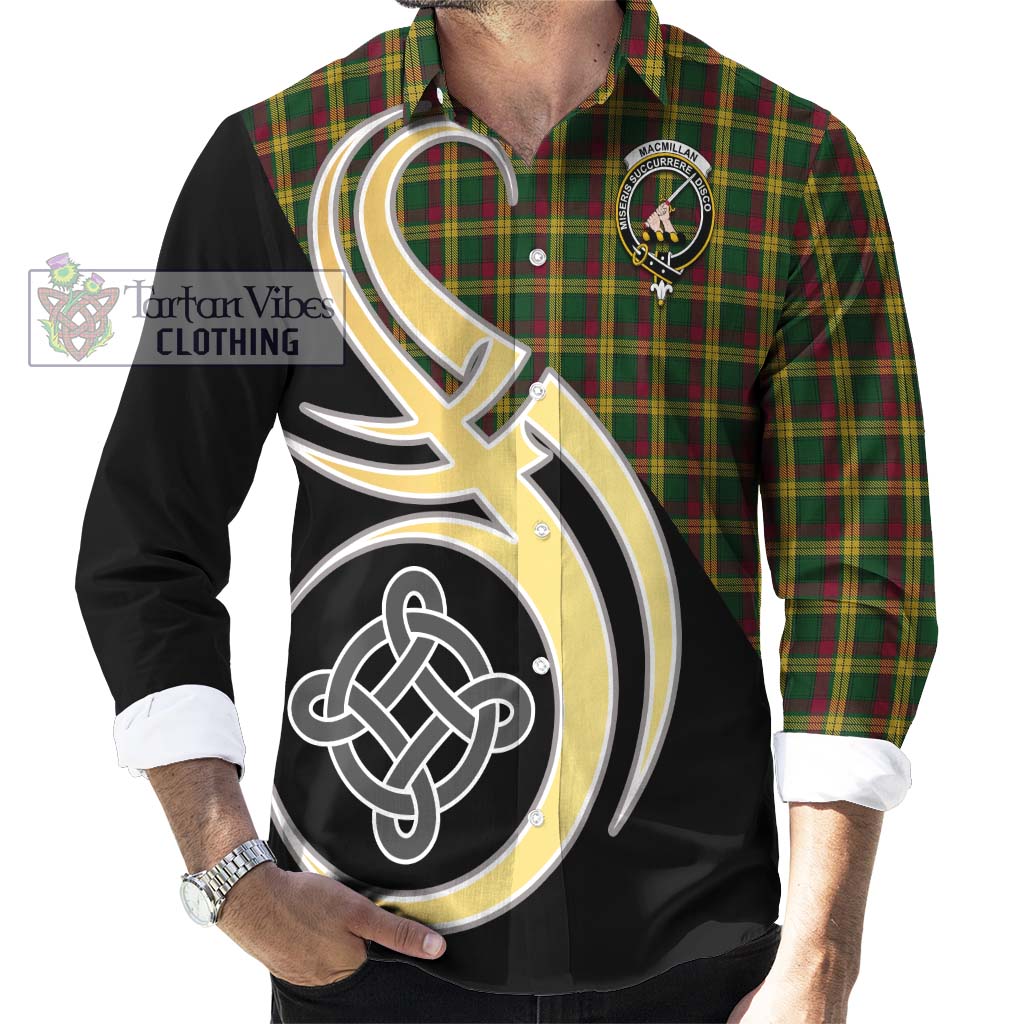 MacMillan (McMillan) Tartan Long Sleeve Button Shirt with Family Crest and Celtic Symbol Style - Tartan Vibes Clothing