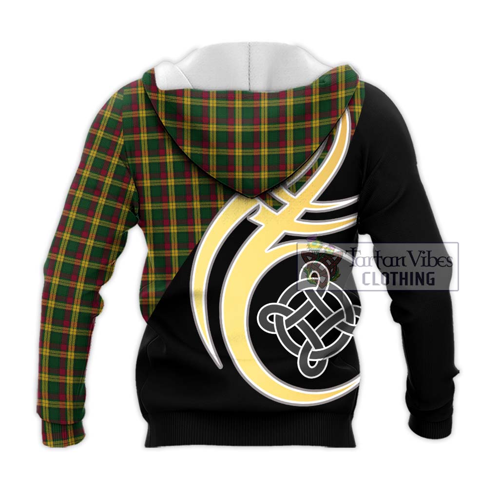 Tartan Vibes Clothing MacMillan Ancient Tartan Knitted Hoodie with Family Crest and Celtic Symbol Style