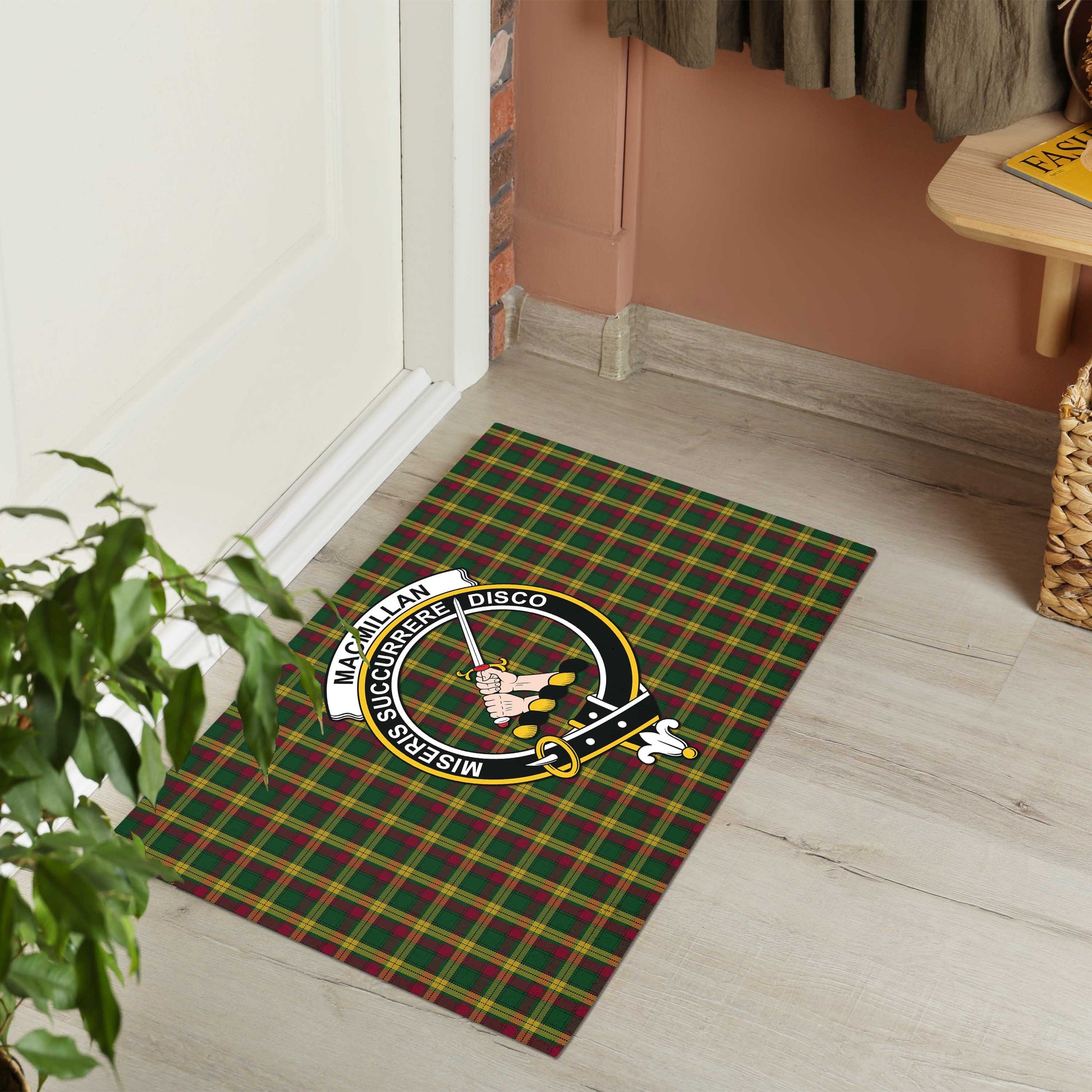 MacMillan Ancient Tartan Door Mat with Family Crest - Tartanvibesclothing