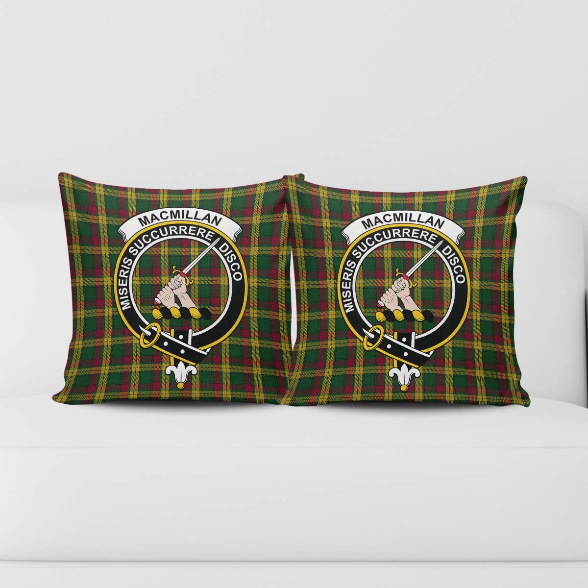 MacMillan Ancient Tartan Pillow Cover with Family Crest - Tartanvibesclothing