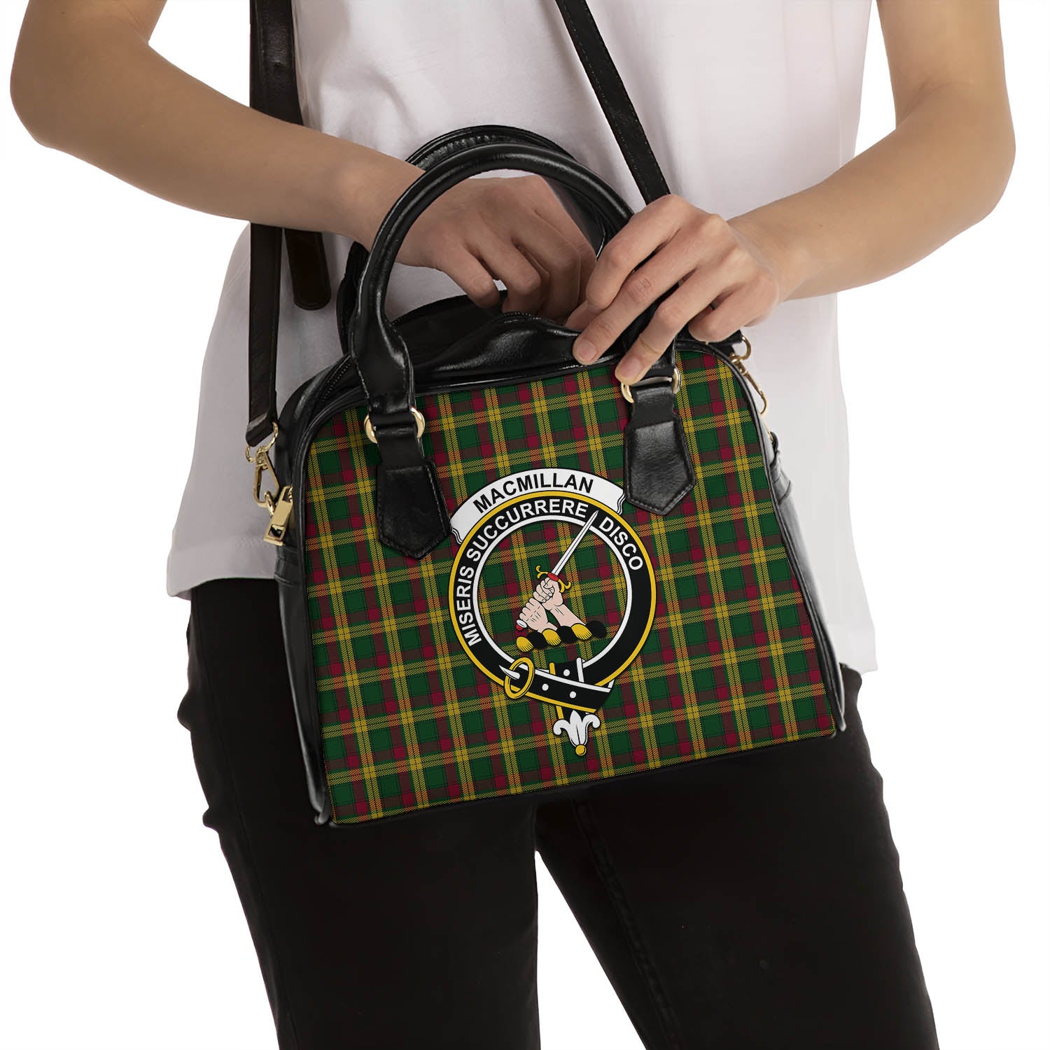 MacMillan Ancient Tartan Shoulder Handbags with Family Crest - Tartanvibesclothing