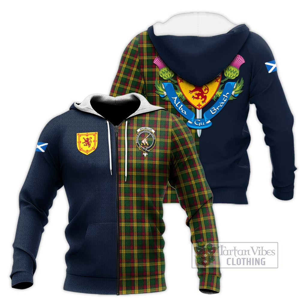 Tartan Vibes Clothing MacMillan Ancient Tartan Knitted Hoodie with Scottish Lion Royal Arm Half Style