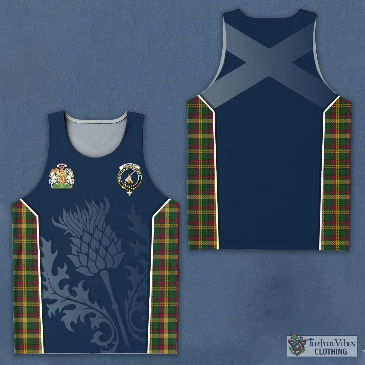 Tartan Vibes Clothing MacMillan Ancient Tartan Men's Tanks Top with Family Crest and Scottish Thistle Vibes Sport Style