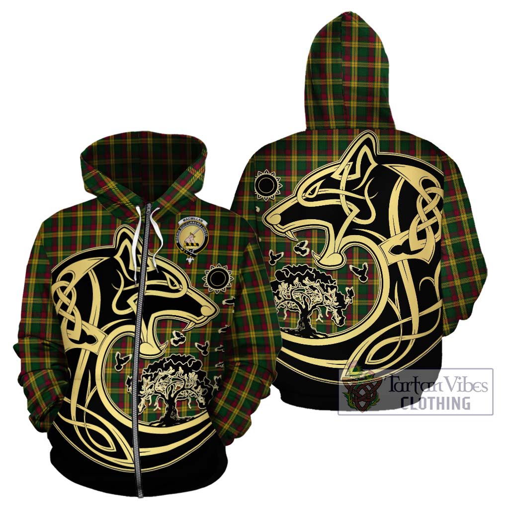 Tartan Vibes Clothing MacMillan Ancient Tartan Hoodie with Family Crest Celtic Wolf Style