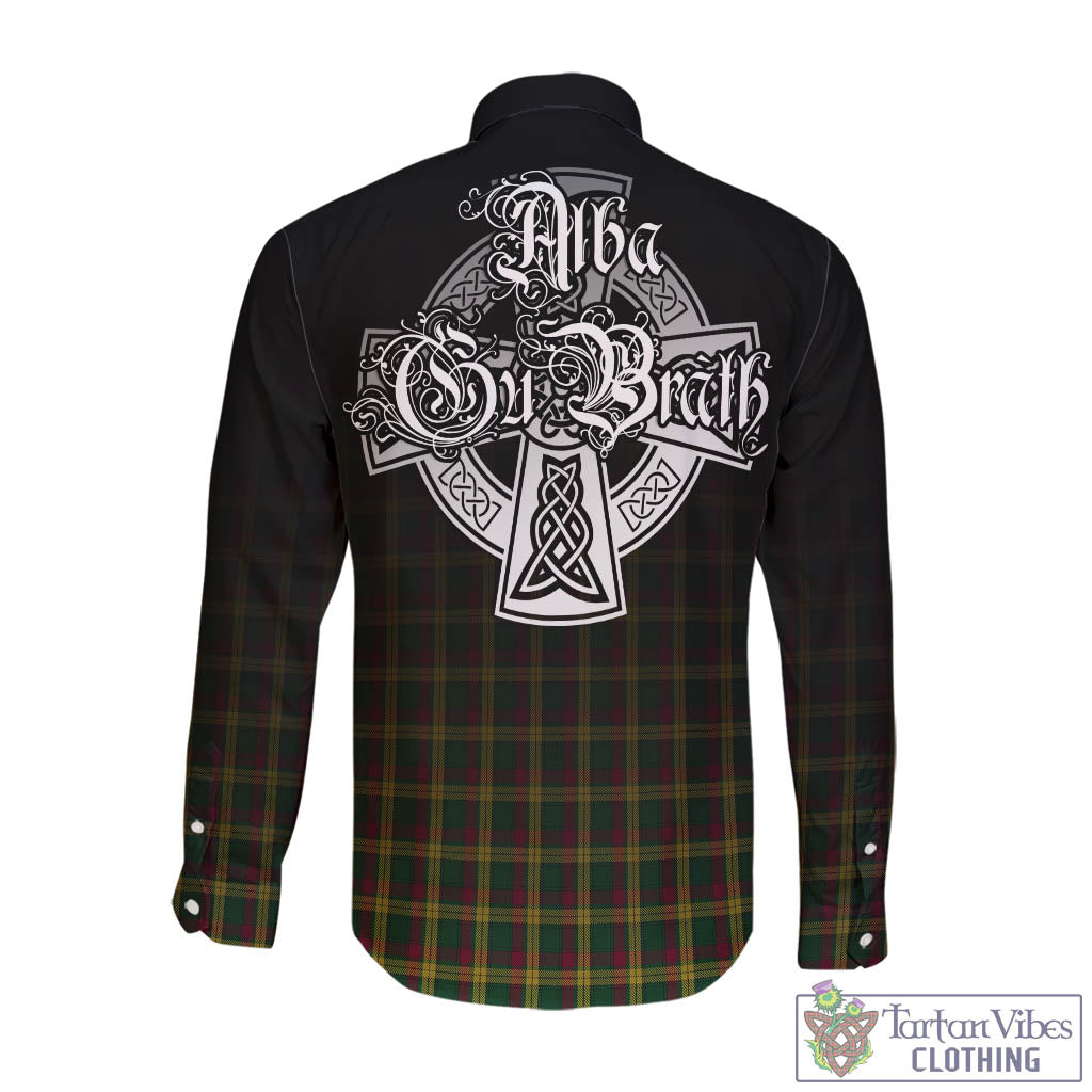 Tartan Vibes Clothing MacMillan Ancient Tartan Long Sleeve Button Up Featuring Alba Gu Brath Family Crest Celtic Inspired