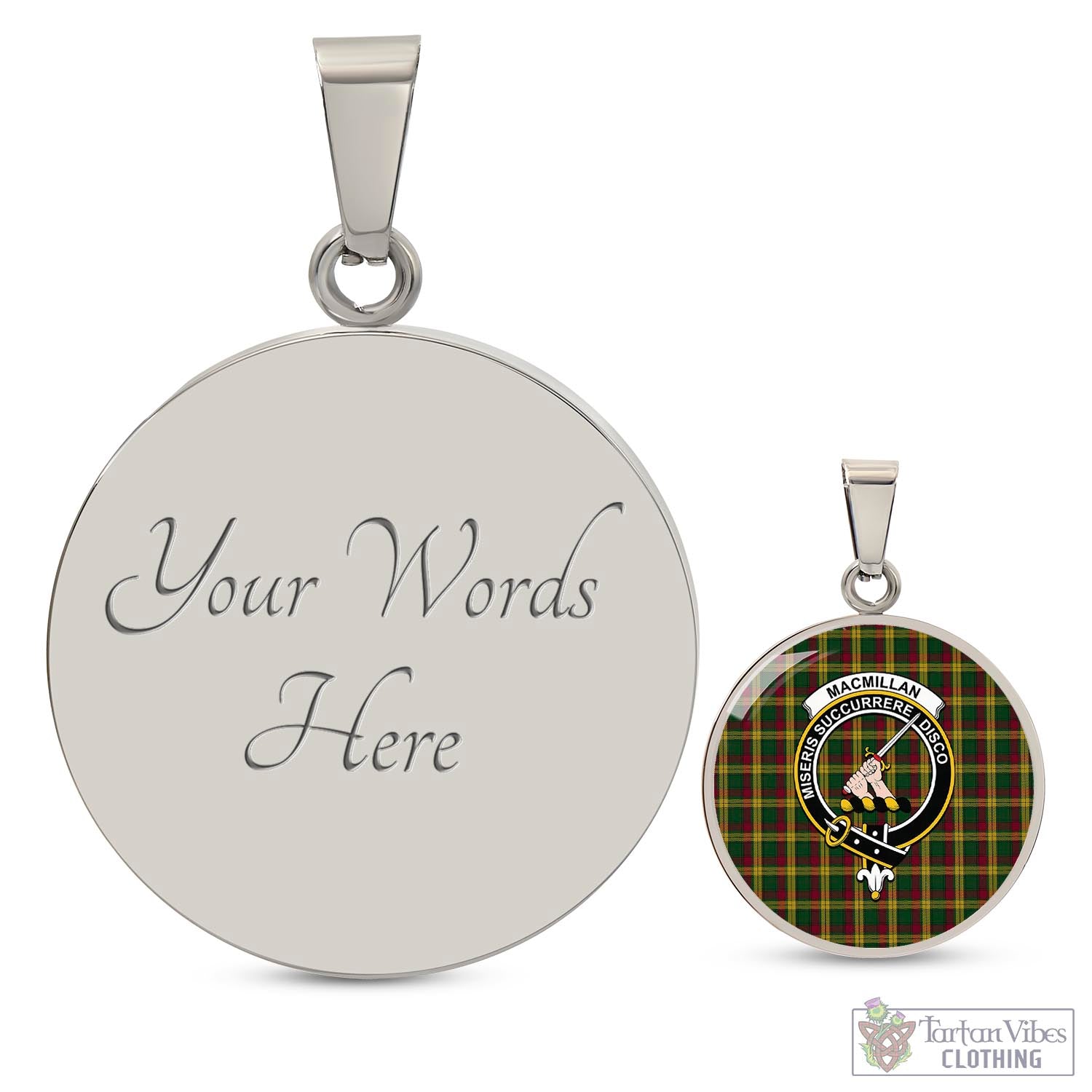 Tartan Vibes Clothing MacMillan Ancient Tartan Circle Necklace with Family Crest