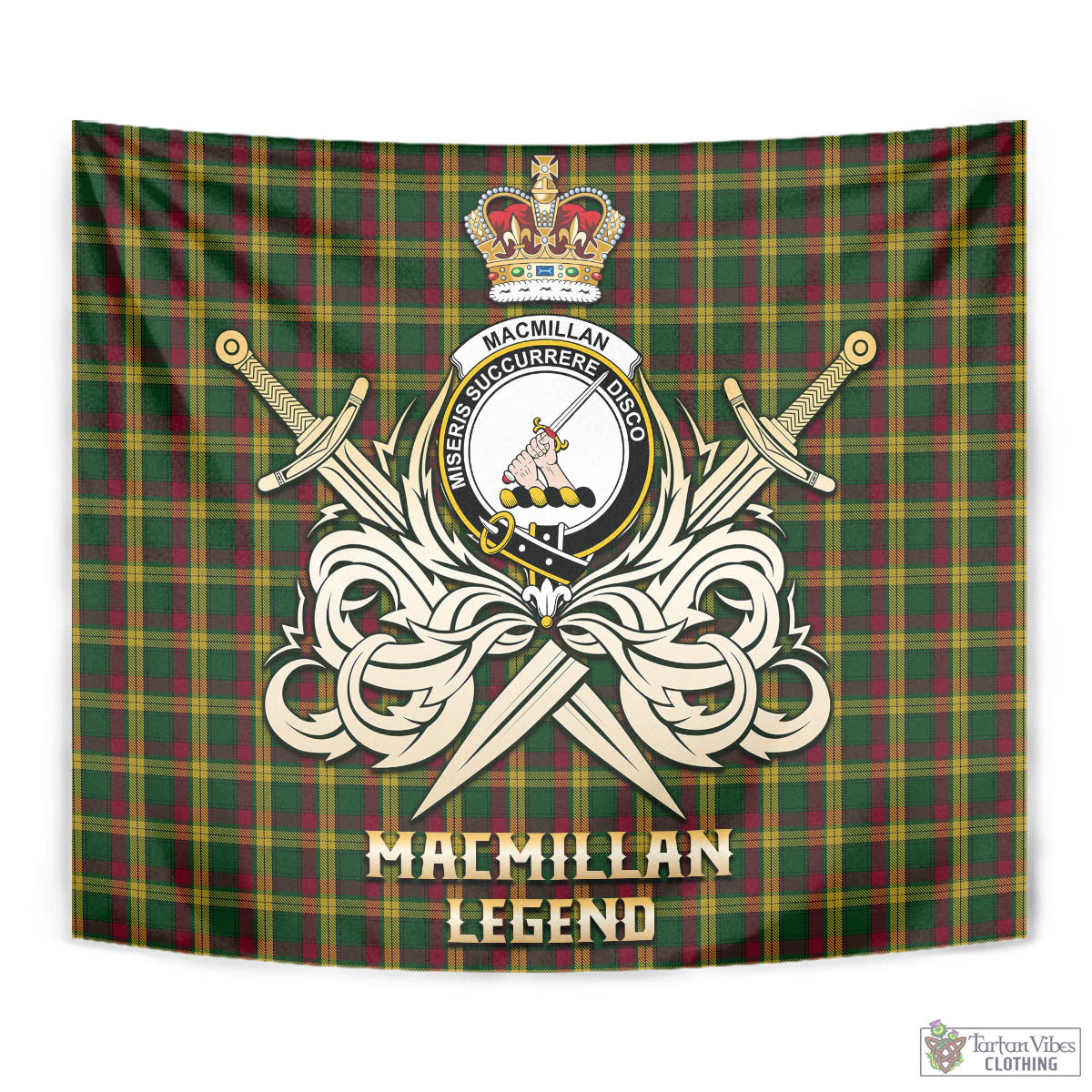 Tartan Vibes Clothing MacMillan Ancient Tartan Tapestry with Clan Crest and the Golden Sword of Courageous Legacy