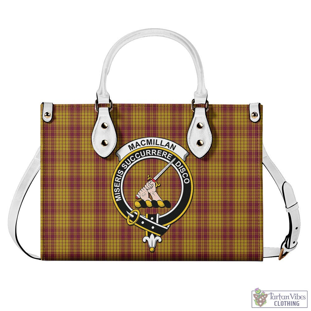 Tartan Vibes Clothing MacMillan Dress Tartan Luxury Leather Handbags with Family Crest