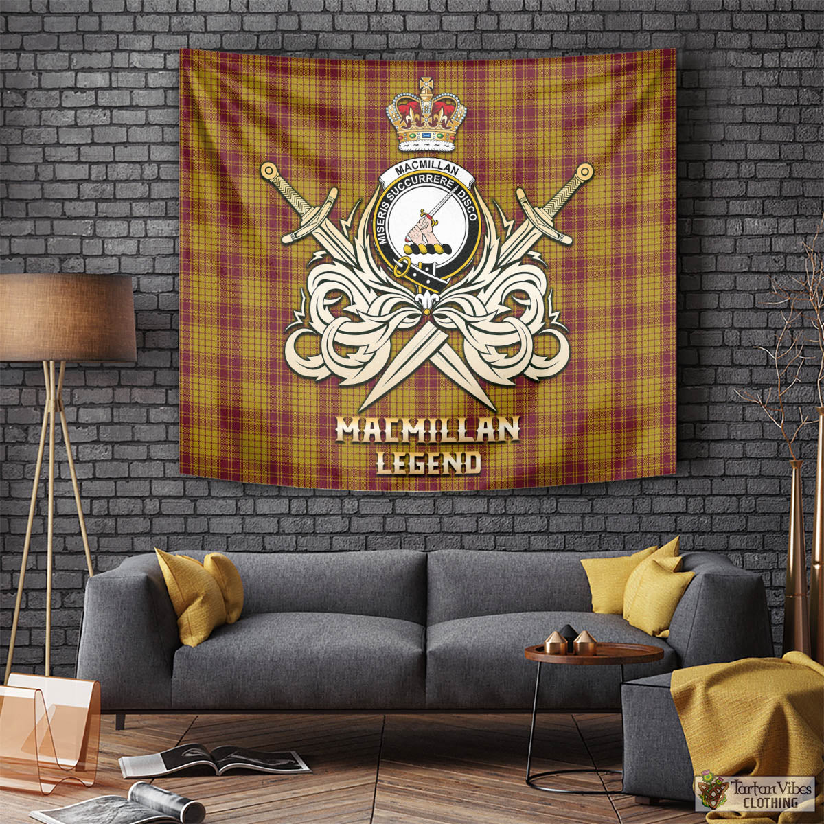 Tartan Vibes Clothing MacMillan Dress Tartan Tapestry with Clan Crest and the Golden Sword of Courageous Legacy