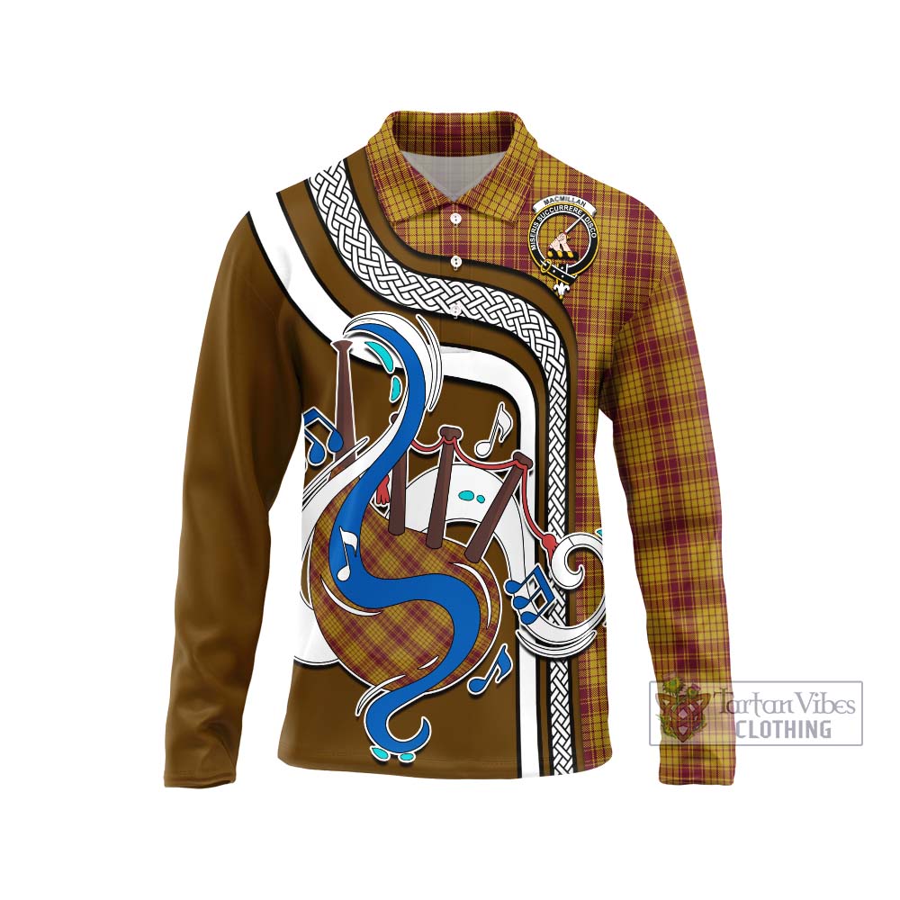 Tartan Vibes Clothing MacMillan Dress Tartan Long Sleeve Polo Shirt with Epic Bagpipe Style