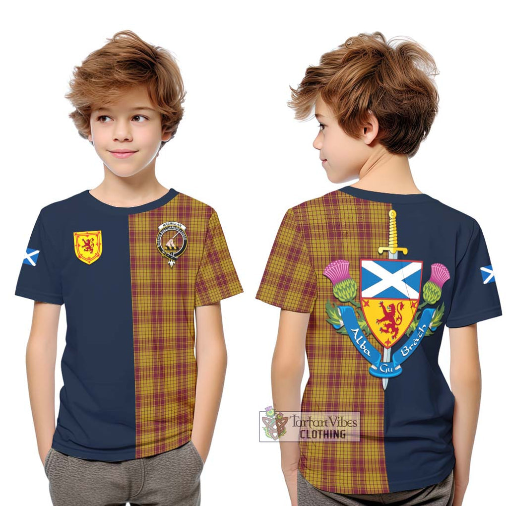 Tartan Vibes Clothing MacMillan Dress Tartan Kid T-Shirt with Scottish Lion Royal Arm Half Style