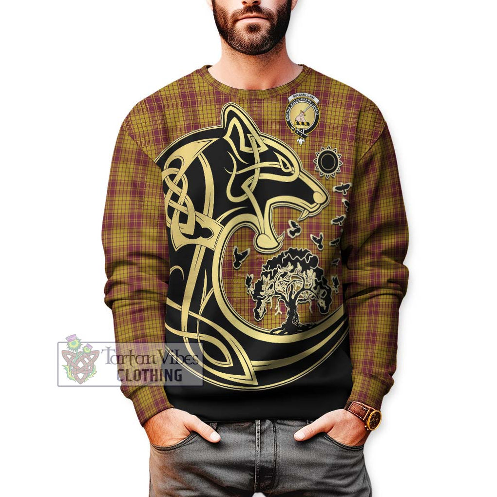 MacMillan Dress Tartan Sweatshirt with Family Crest Celtic Wolf Style Unisex - Tartan Vibes Clothing