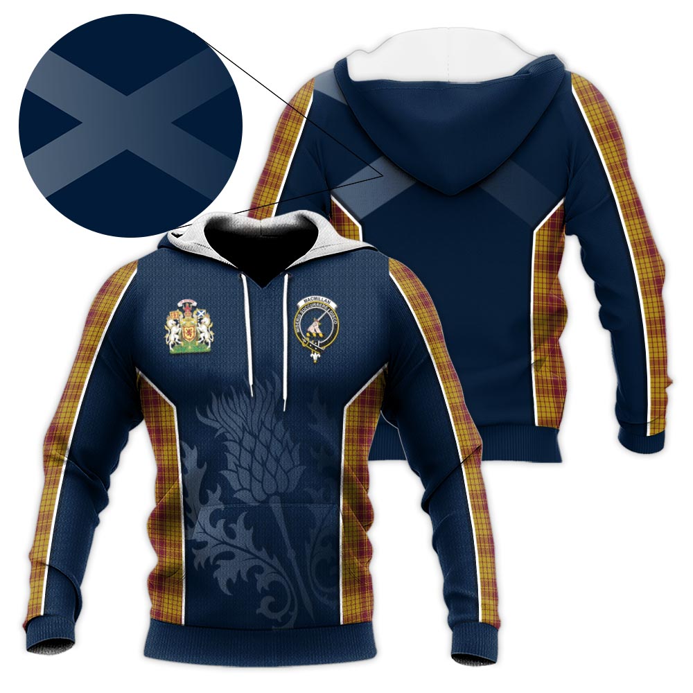 Tartan Vibes Clothing MacMillan Dress Tartan Knitted Hoodie with Family Crest and Scottish Thistle Vibes Sport Style