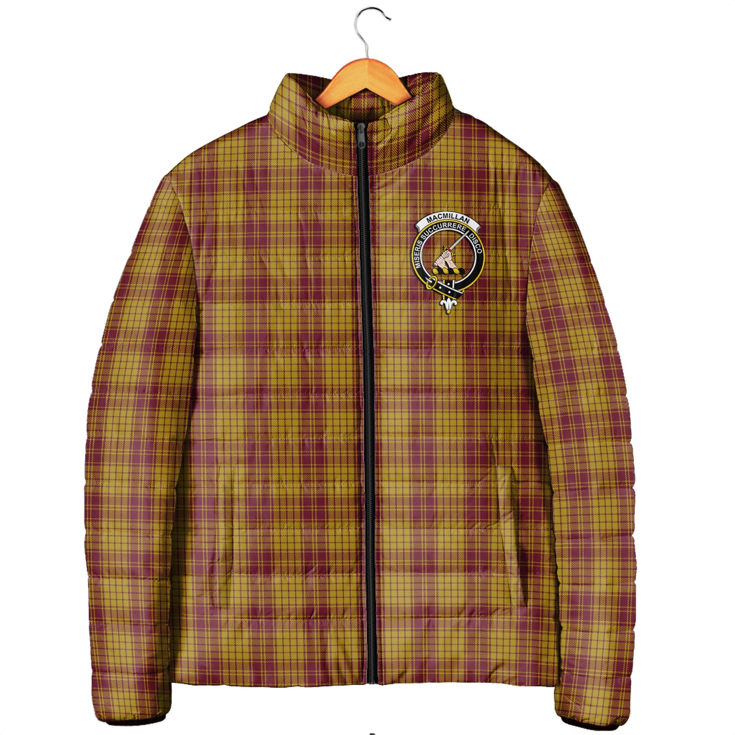 MacMillan Dress Tartan Padded Jacket with Family Crest Men's Padded Jacket - Tartan Vibes Clothing